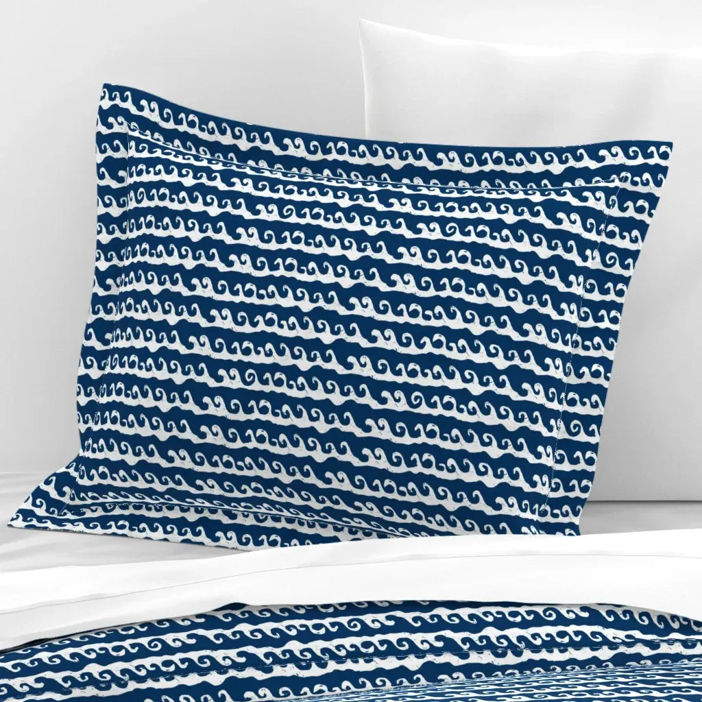 Waves Summer Ocean Nautical Standard Flanged Cushion Cover - White, Cotton Sateen product