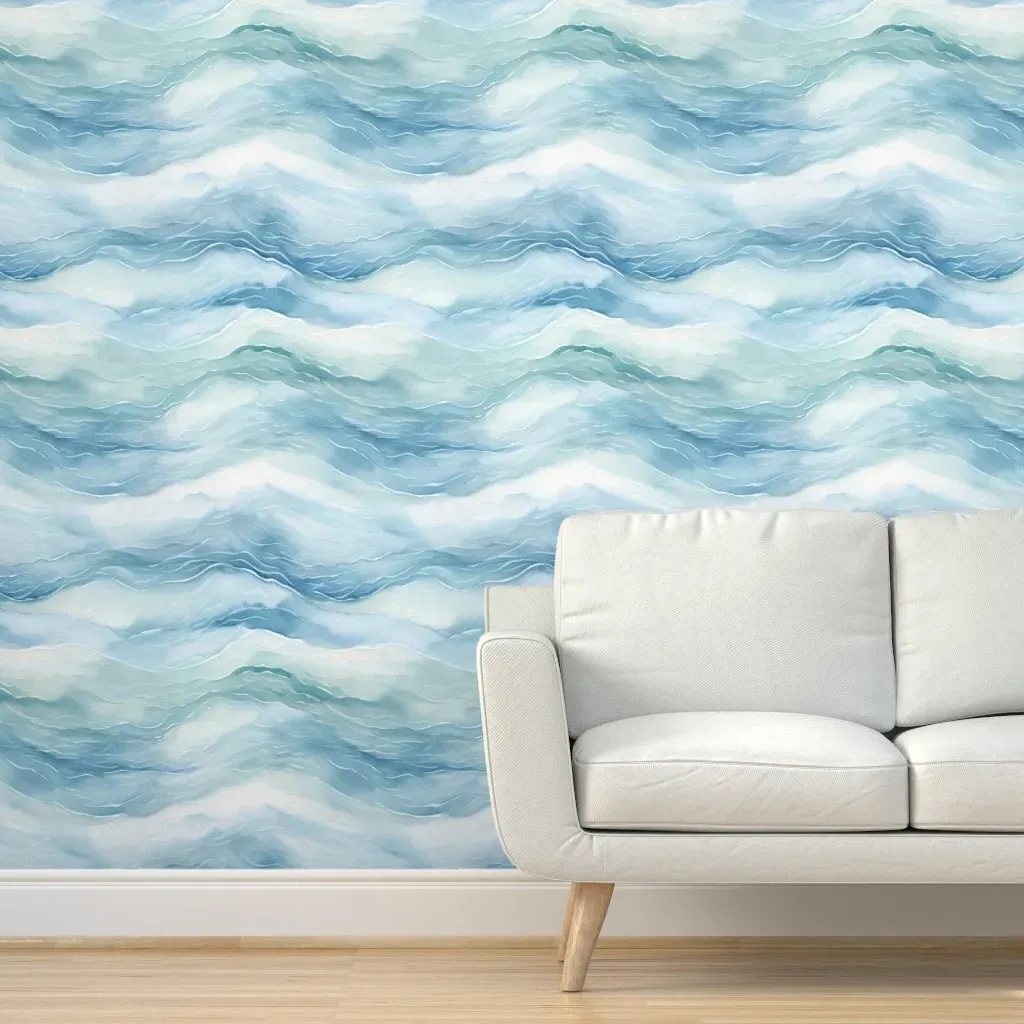 Waves Water Sea Ocean Peel and Stick Wallpaper - Light Blue product