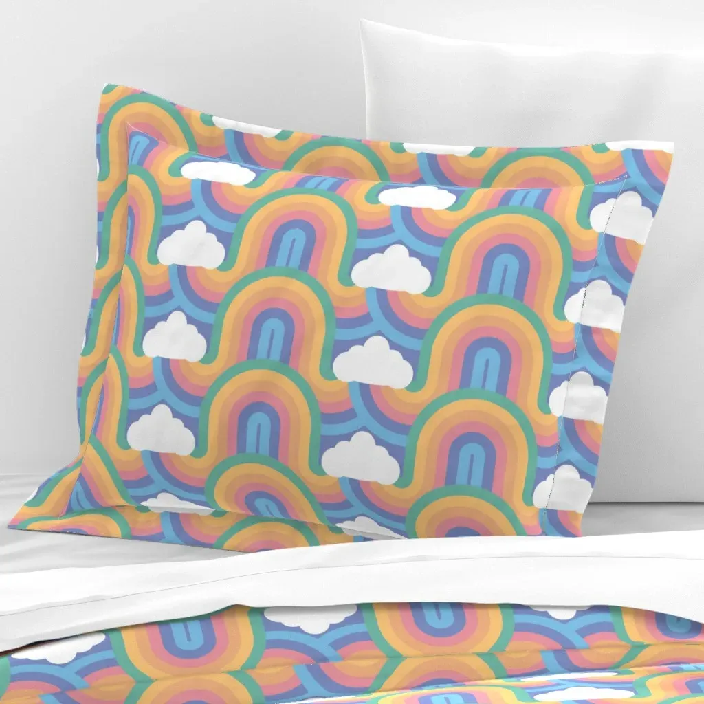 Waving Rainbows Standard Flanged Cushion Cover - Light Blue, Cotton Sateen product