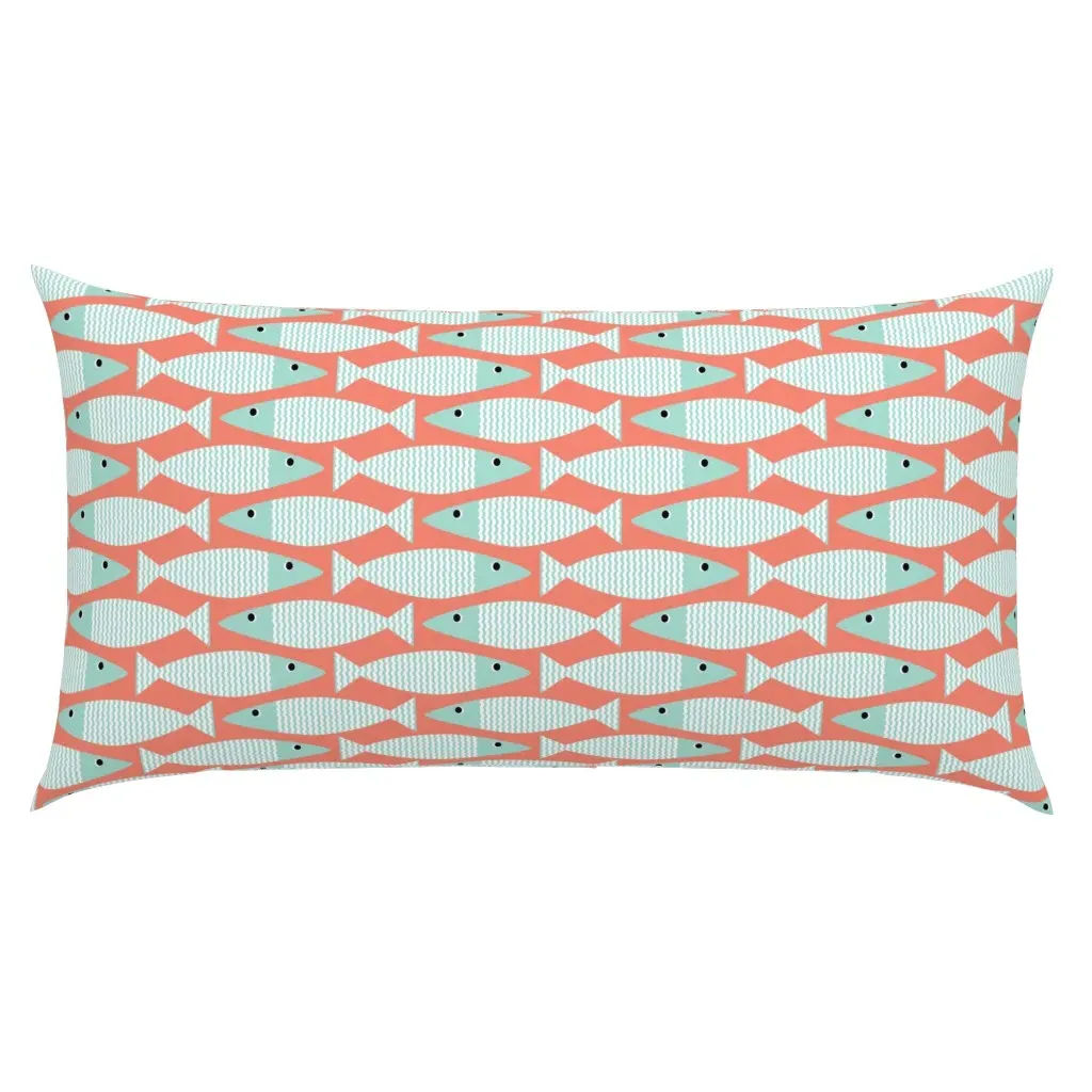 Wavy Bass Coral and Mint King Pillow Sham - Teal product