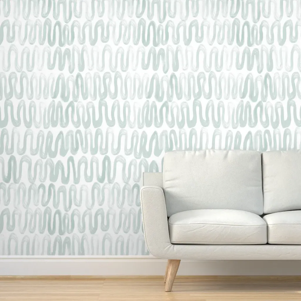Wavy Line Brushstrokes Abstract Peel and Stick Wallpaper - Sage Green product