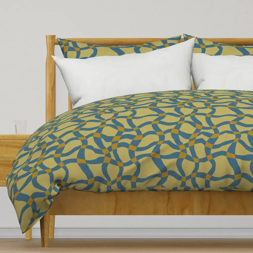 Wavy Plaid Duvet Cover - Mustard Yellow product