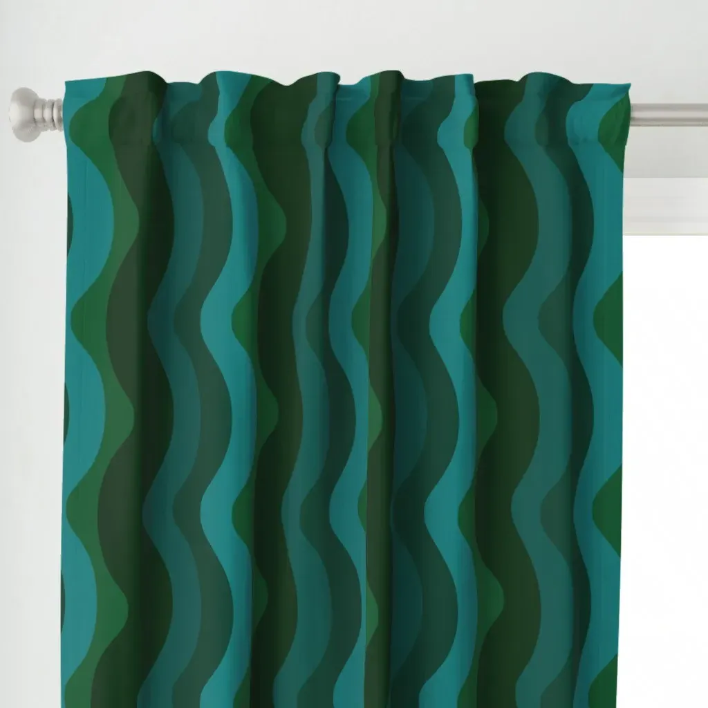 Wavy Squiggle Stripe Curtain Panel - Teal alternate view