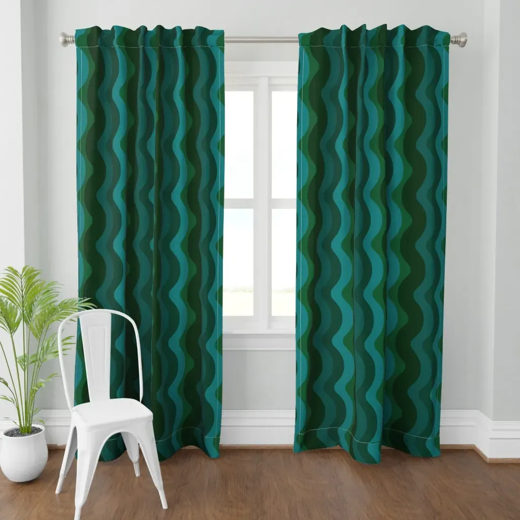 Wavy Squiggle Stripe Curtain Panel - Teal product