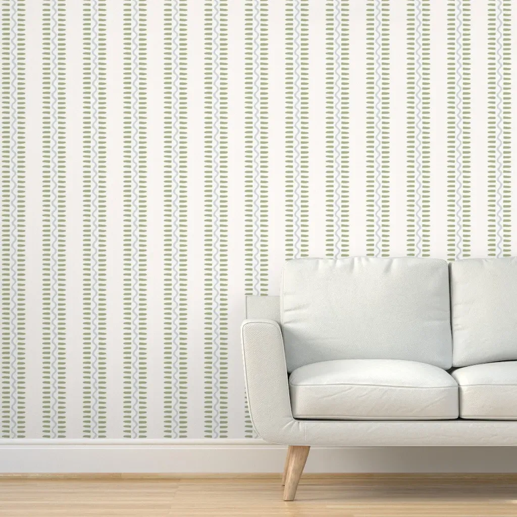 Wavy Stripe Peel and Stick Wallpaper Removable - Sage Green, Blue product