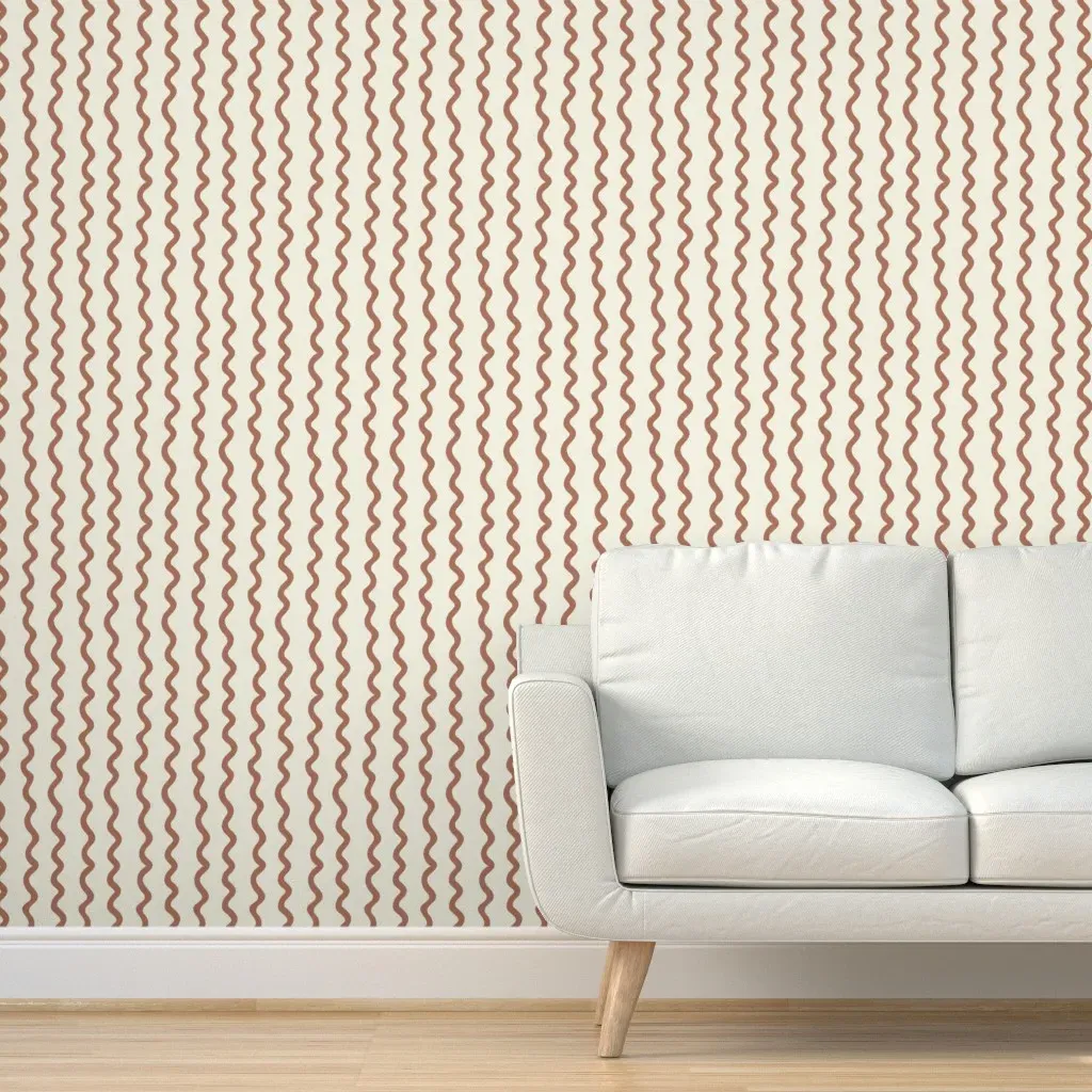 Wavy Stripes Peel and Stick Wallpaper - Terracotta, White product