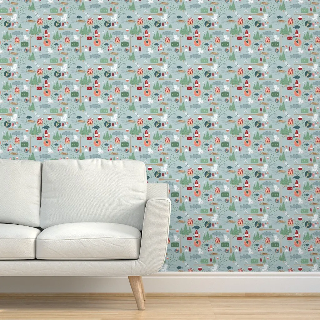 Weekend At The Lake Large Scale Peel and Stick Wallpaper - Teal product