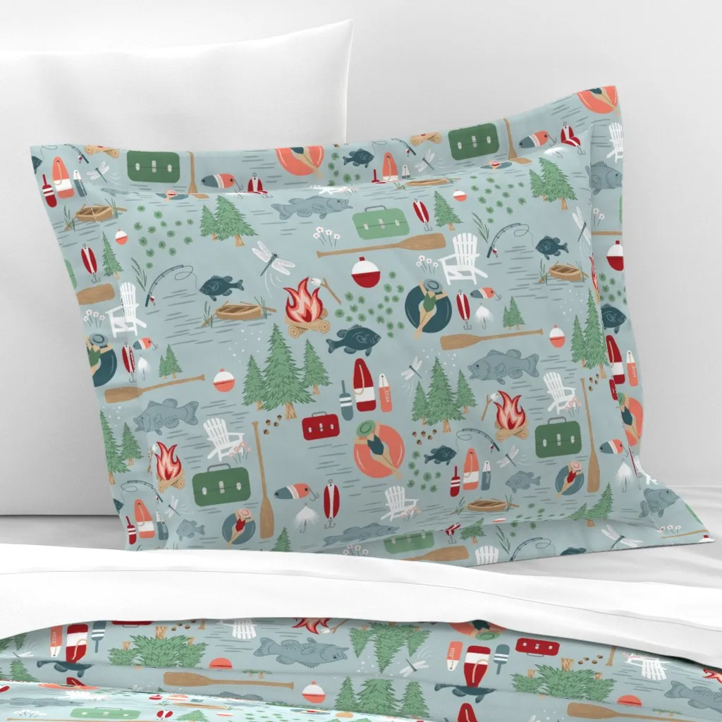 Weekend At The Lake Large Scale Standard Flanged Pillow Sham - Teal, Cotton Sateen product