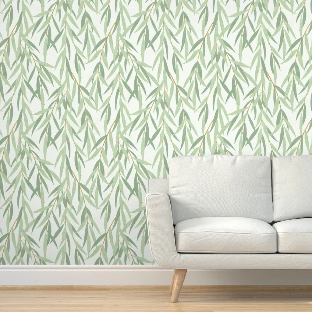 Weeping Willow Leaves Large Scale Peel and Stick Wallpaper - Fresh Green product