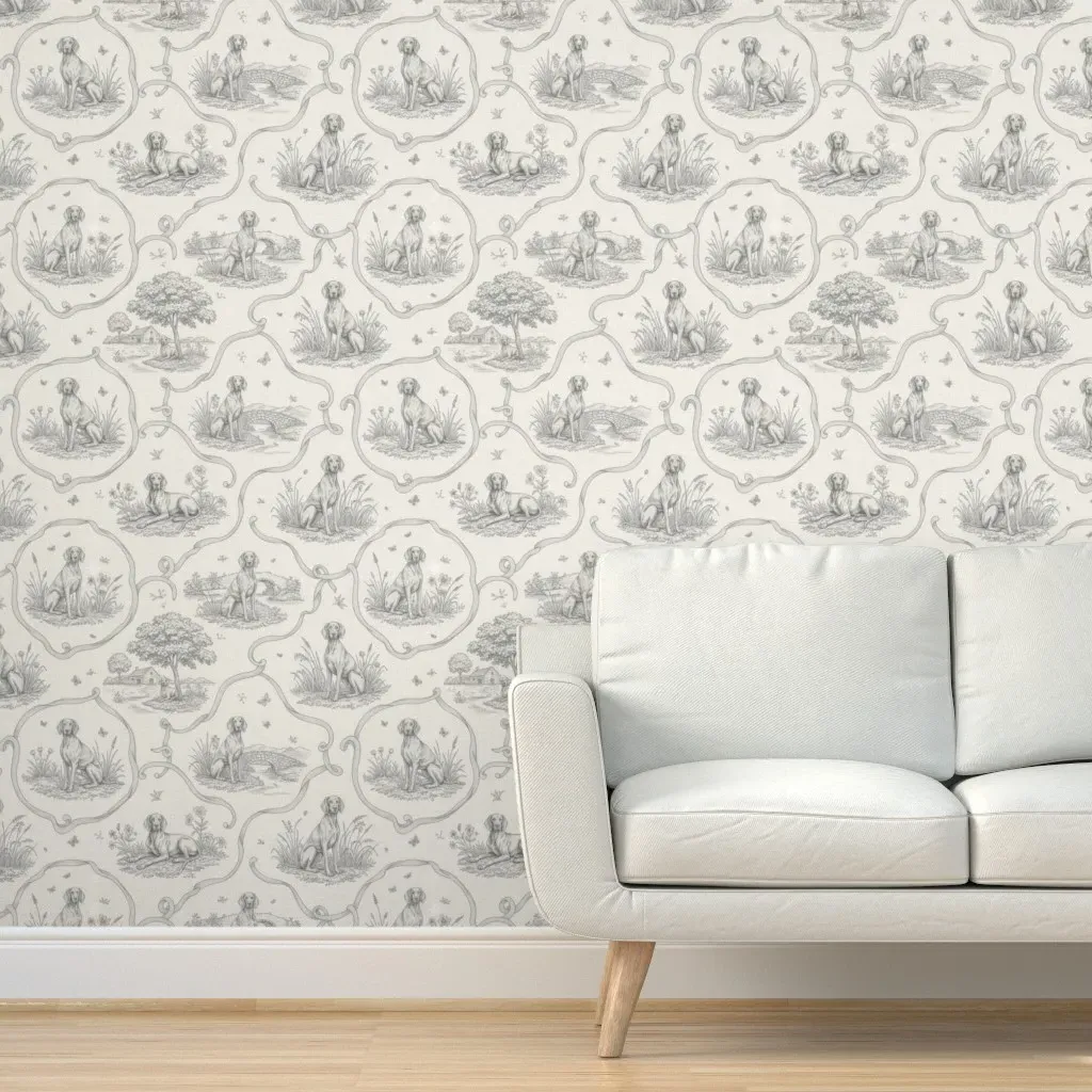 Weimaraner Country Toile Peel and Stick Wallpaper - Gray product