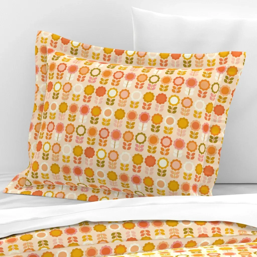 Welcome Daisies Standard Flanged Cushion Cover - Orange, Cotton Sateen product