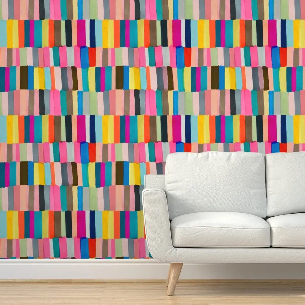 Welcome Rainbow Stripes Peel and Stick Wallpaper - Pink product