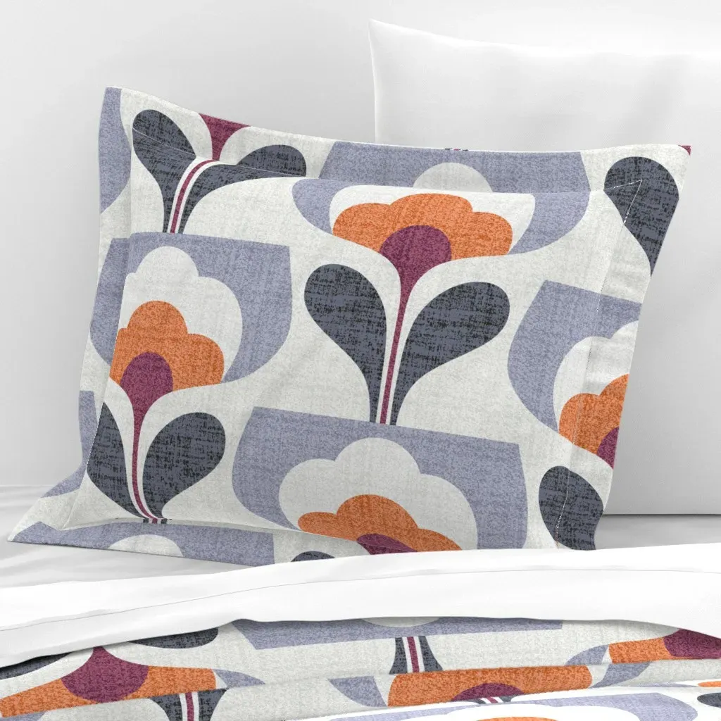 Welcoming Blooms Jumbo Standard Flanged Cushion Cover - Dusty Blue, Cotton Sateen product