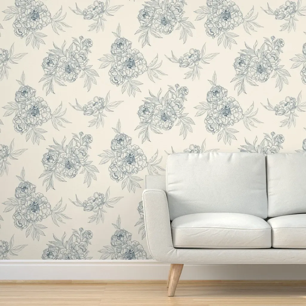 Welcoming Wallflowers Peel and Stick Wallpaper - Cream, Navy product