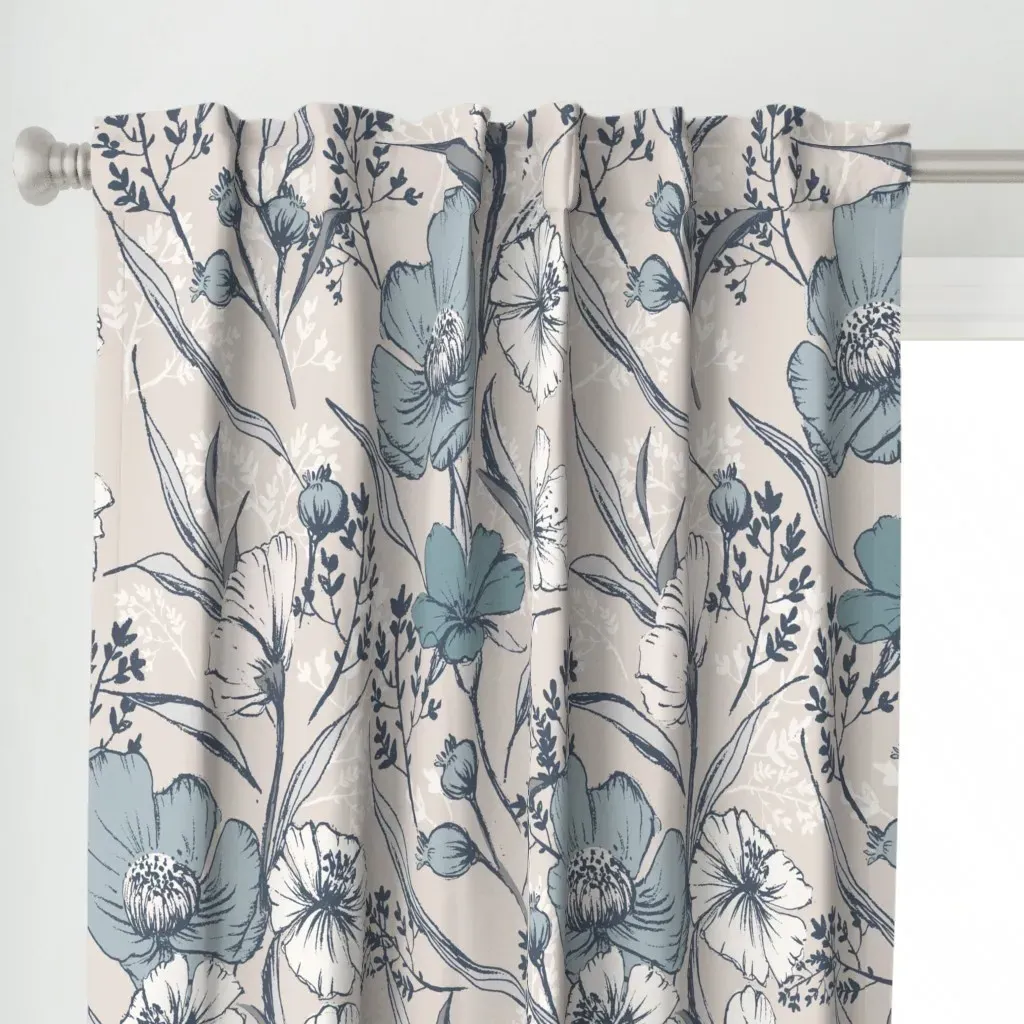 Wellcome Walls Botanical Curtain Panel - Dusty Blue alternate view