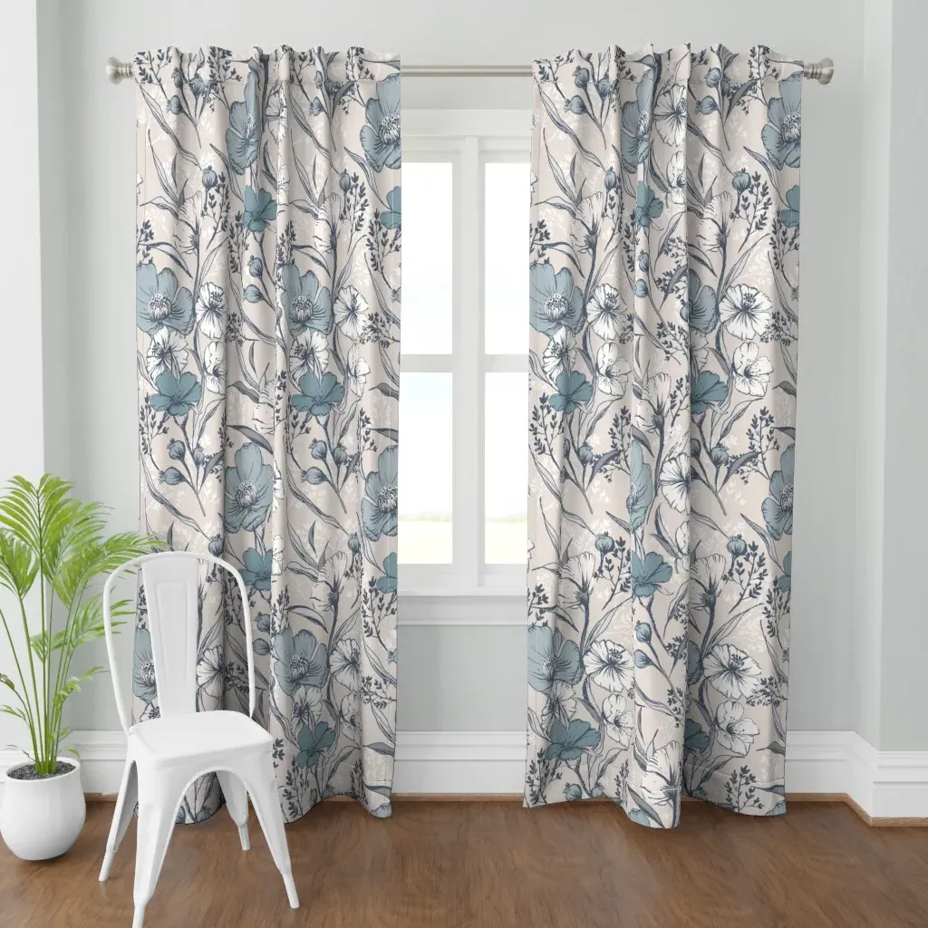 Wellcome Walls Botanical Curtain Panel - Dusty Blue product