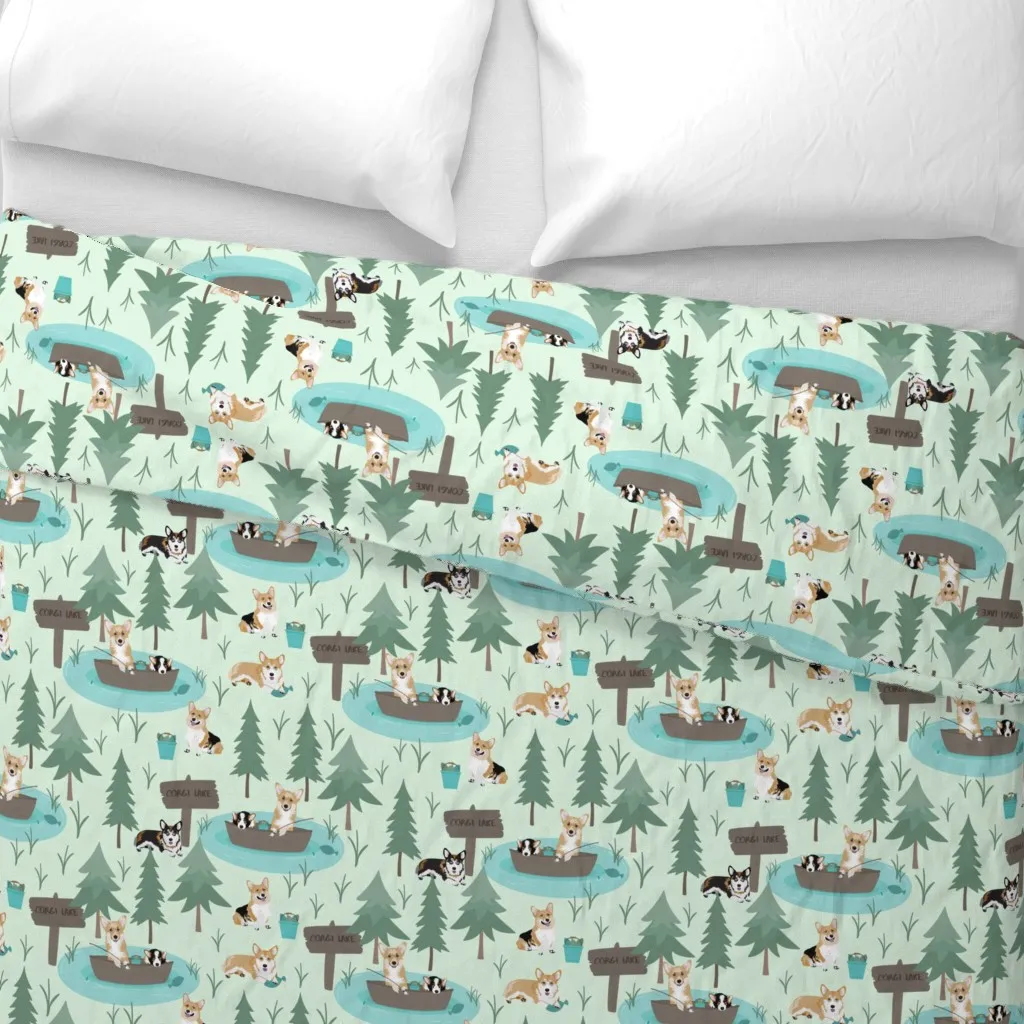 Welsh Cardigan Corgis Duvet Cover - Light Green alternate view
