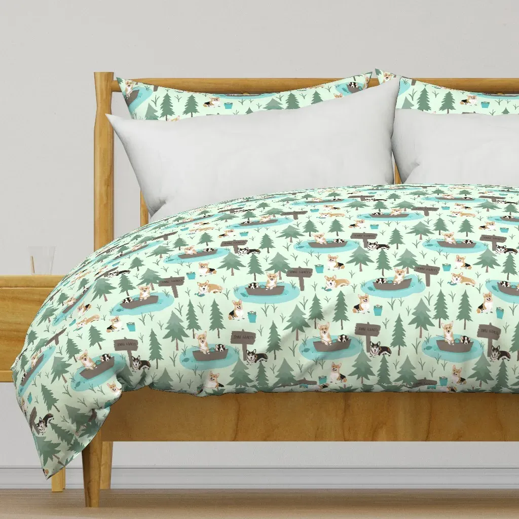 Welsh Cardigan Corgis Duvet Cover - Light Green product