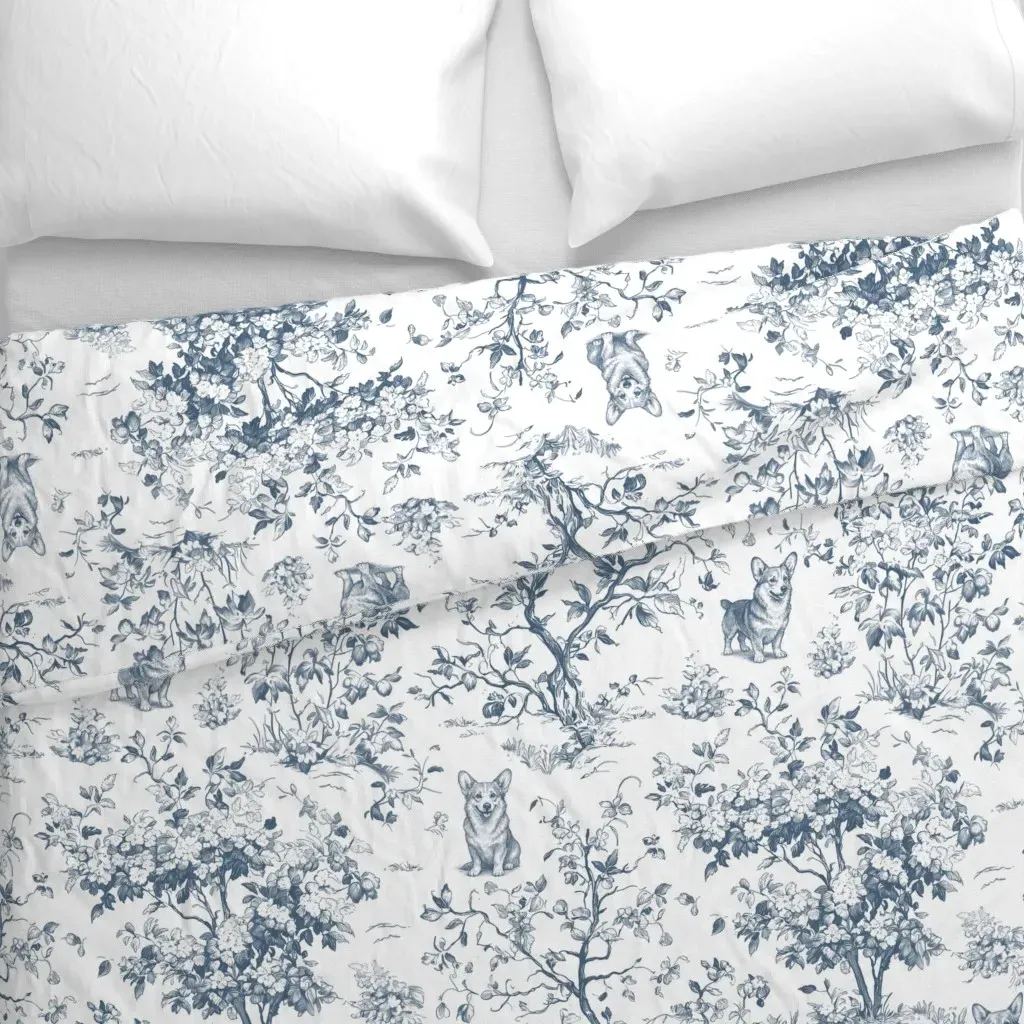 Welsh Corgi Dog French Country Duvet Cover - Blue alternate view