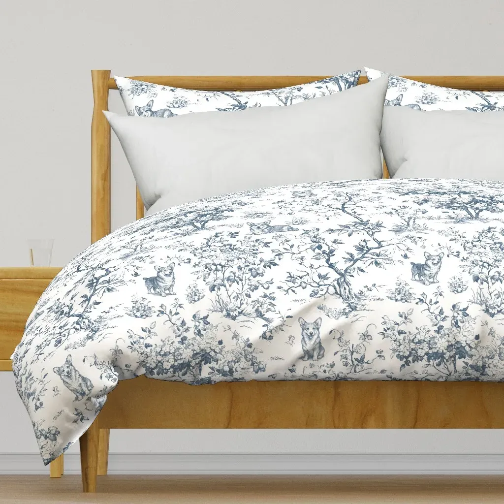 Welsh Corgi Dog French Country Duvet Cover - Blue product