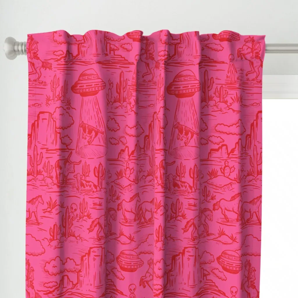 Western Alien Abduction Curtain Panel - Pink alternate view