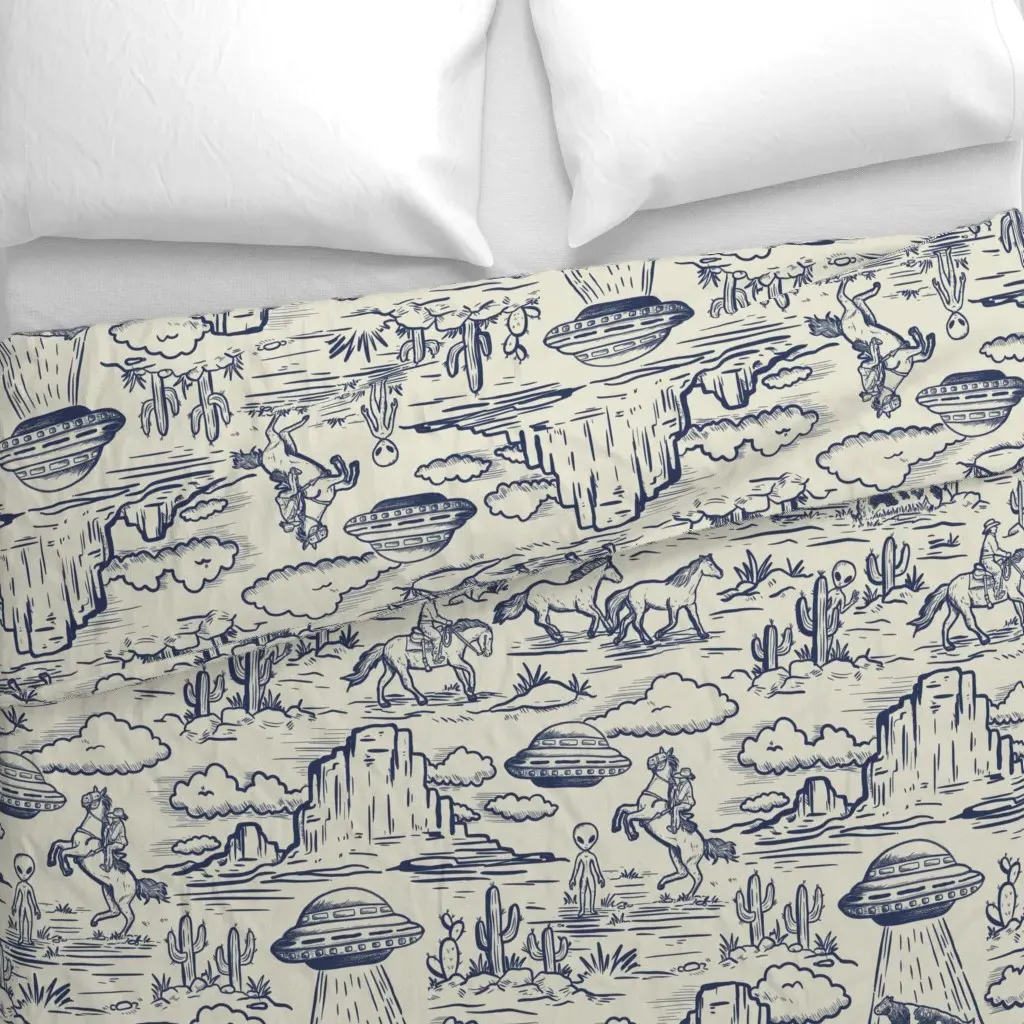 Western Alien Abduction Toile Duvet Cover - Beige alternate view