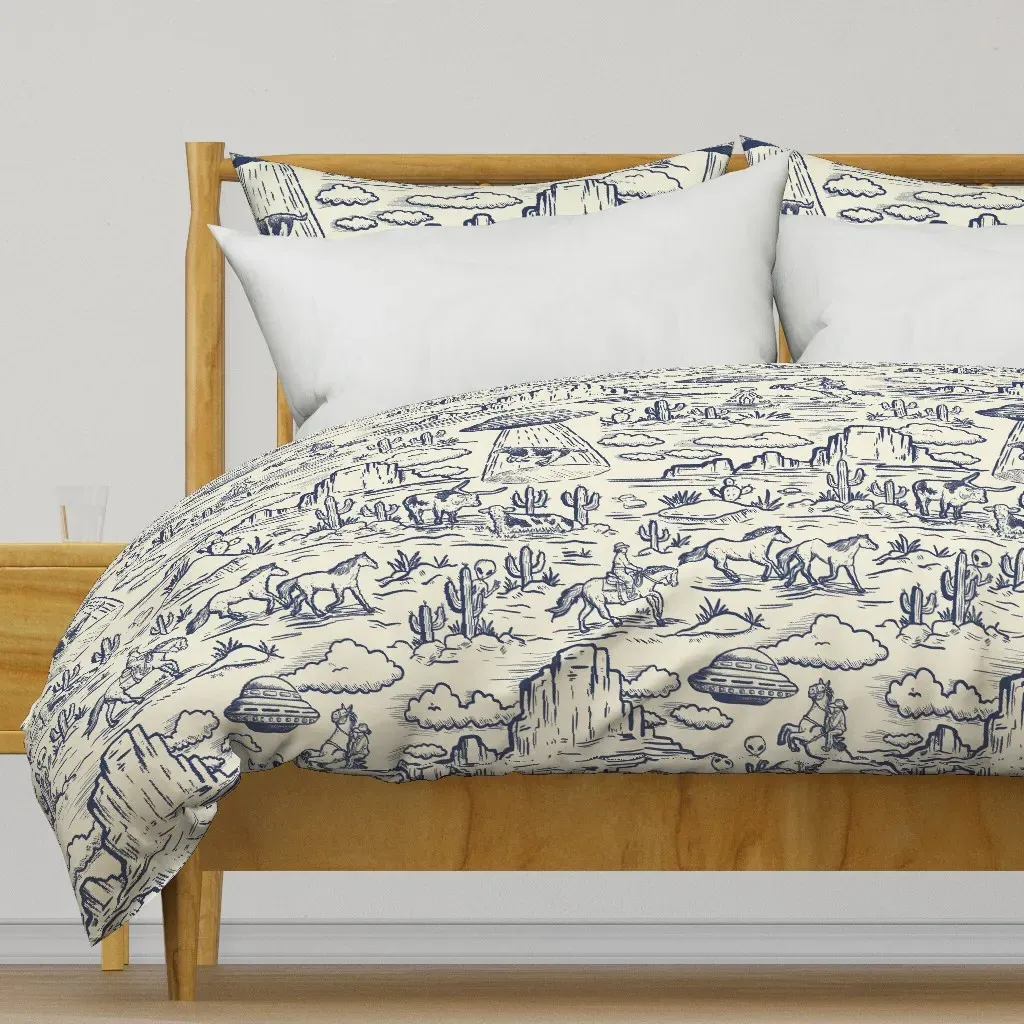 Western Alien Abduction Toile Duvet Cover - Beige product