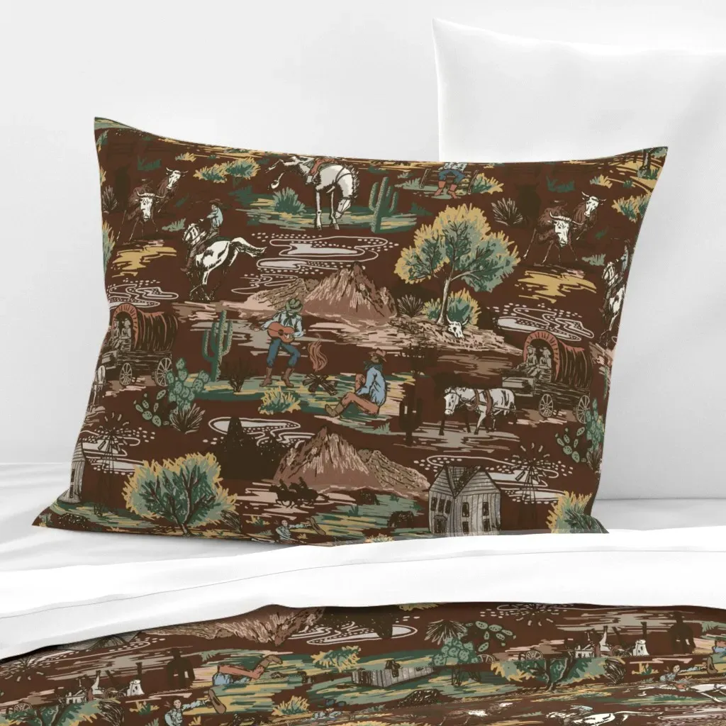 Western Americana Cowboy Standard Pillow - Dark Brown, Cotton Sateen product