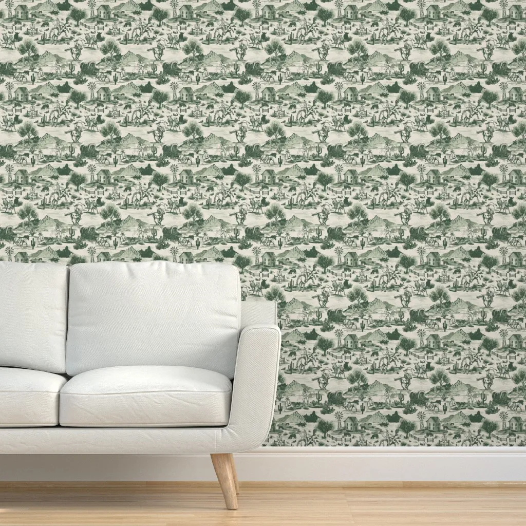 Western Americana Cowboy Toile Peel and Stick Wallpaper - Sage Green product