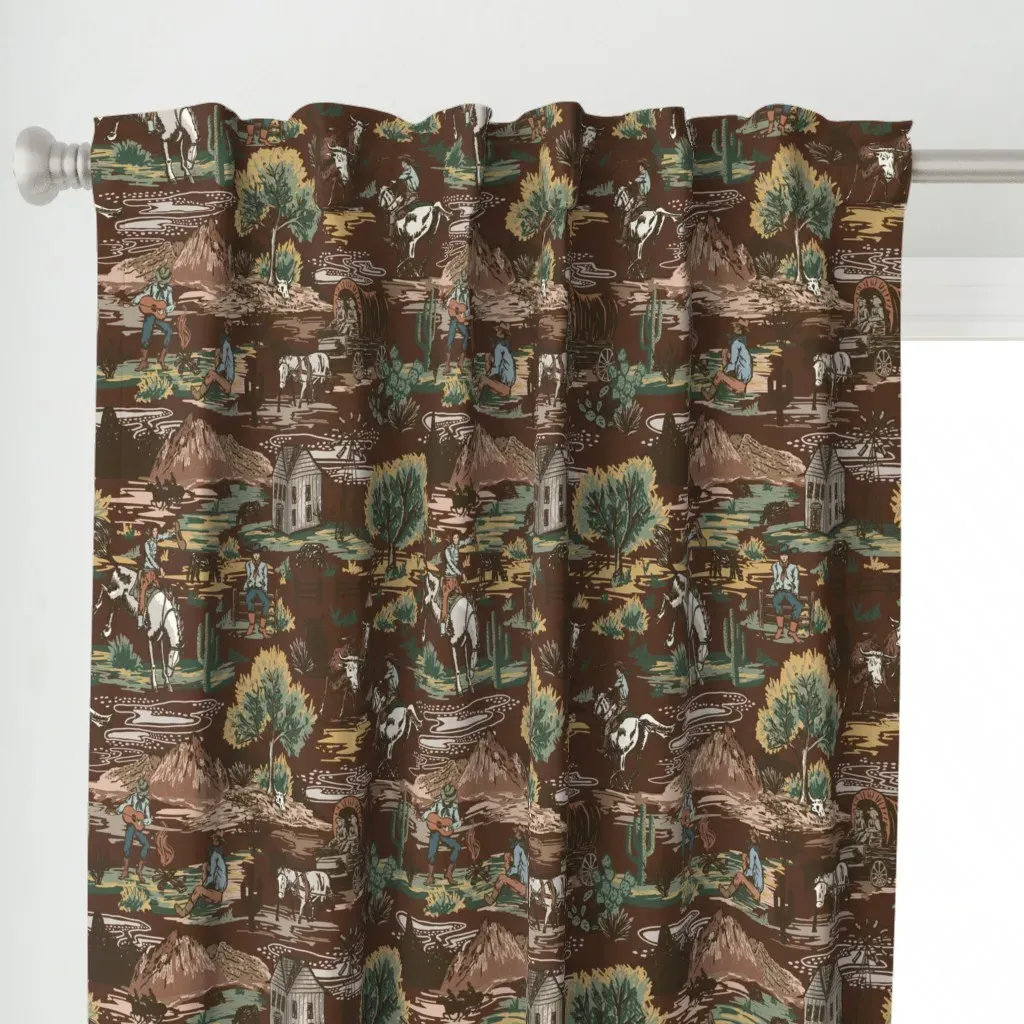Western Americana Large Curtain Panel - Dark Brown alternate view