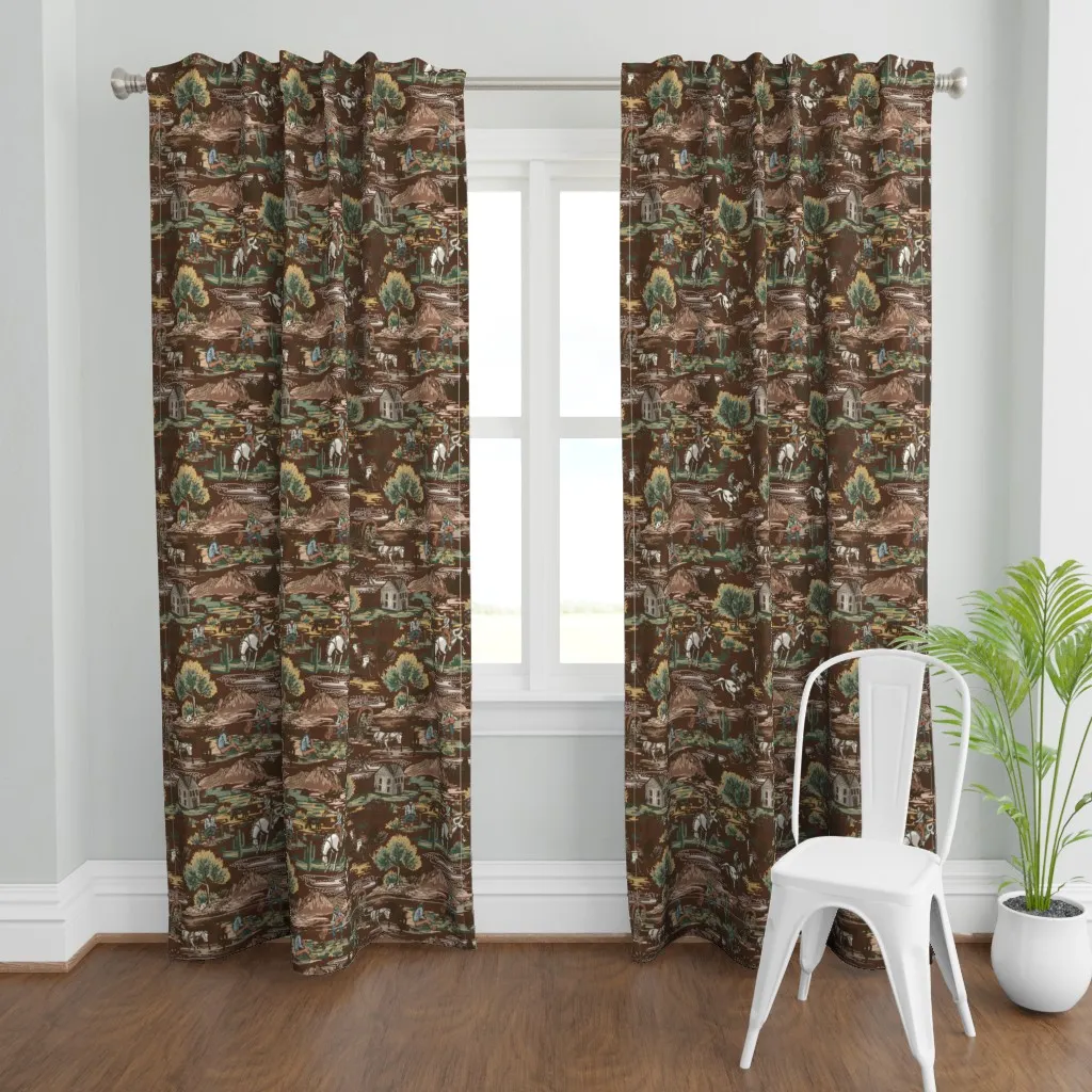 Western Americana Large Curtain Panel - Dark Brown product