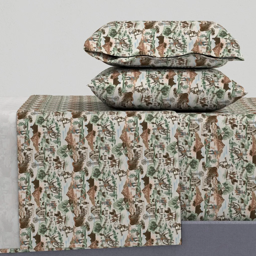 Western Americana Scenic Cowboy King Sheet Set - Brown product