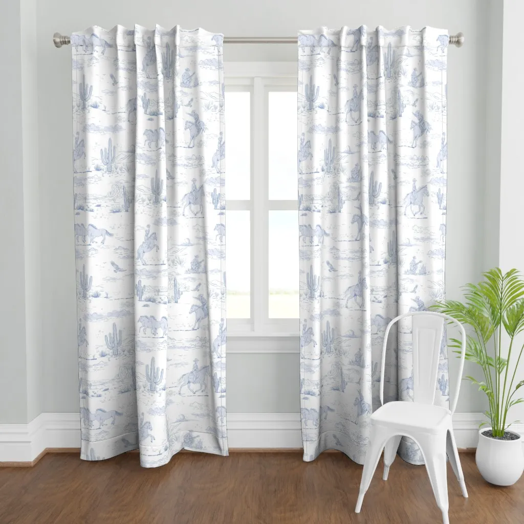 Western Americana Vintage Curtain Panel - Light Blue product