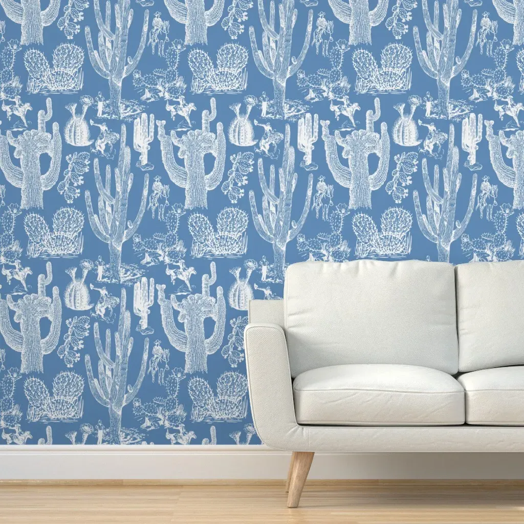 Western Cactoile Chinoiserie Peel and Stick Wallpaper - Blue, White product