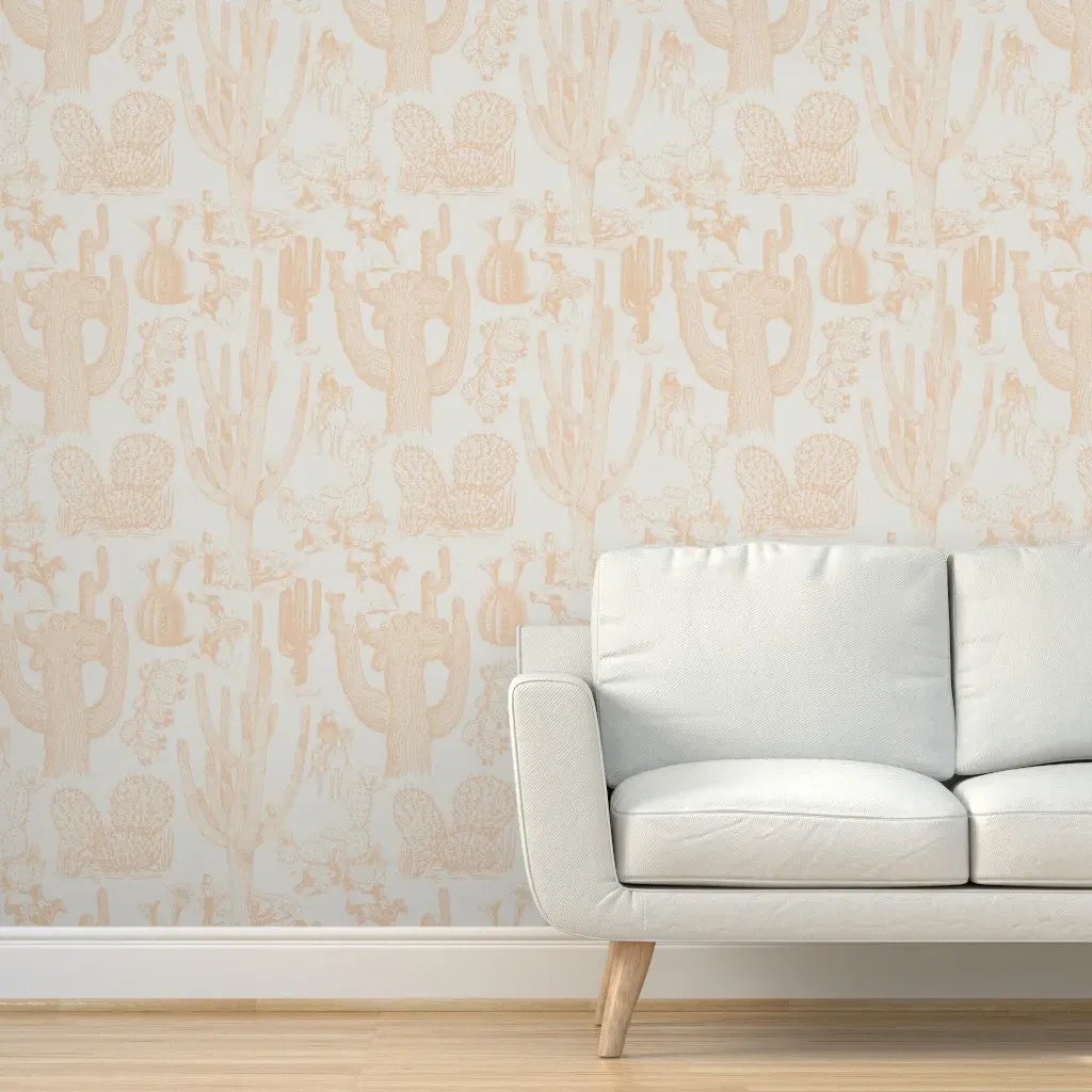 Western Cactoile Cowgirls Peel and Stick Wallpaper - Peach product
