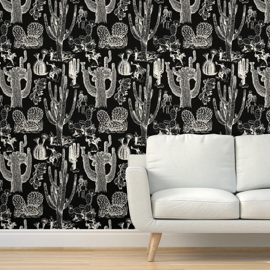 Western Cactoile Peel and Stick Wallpaper - Black, Cream product