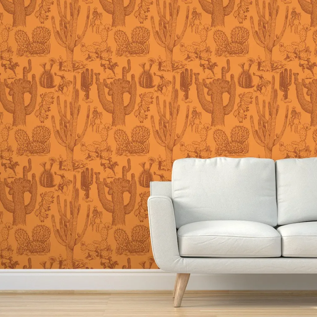 Western Cactoile Peel and Stick Wallpaper - Burnt Orange product
