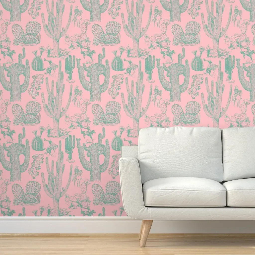Western Cactoile Peel and Stick Wallpaper - Desert Rose Pink product