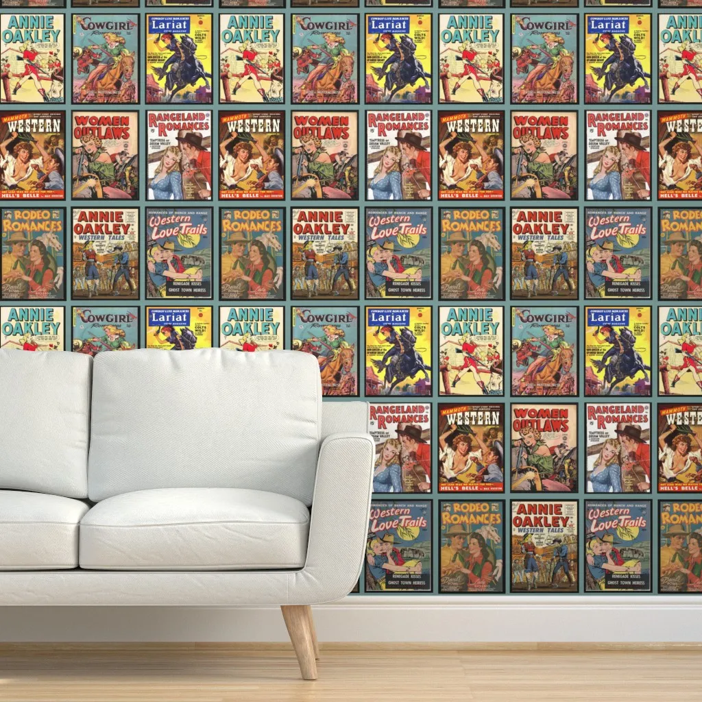 Western Comic Covers Peel and Stick Wallpaper - Brown, Orange product