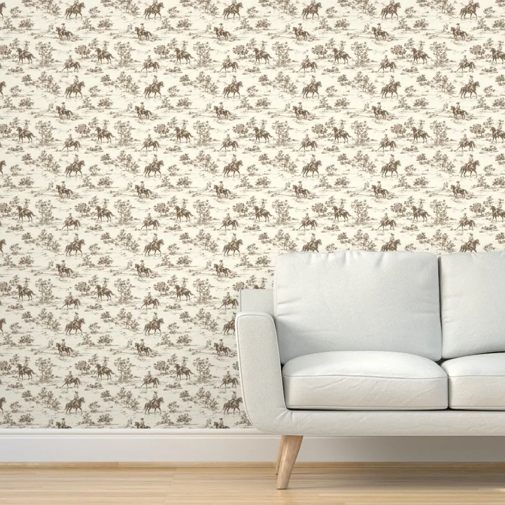 Western Cowboy Toile Peel and Stick Wallpaper - Brown product