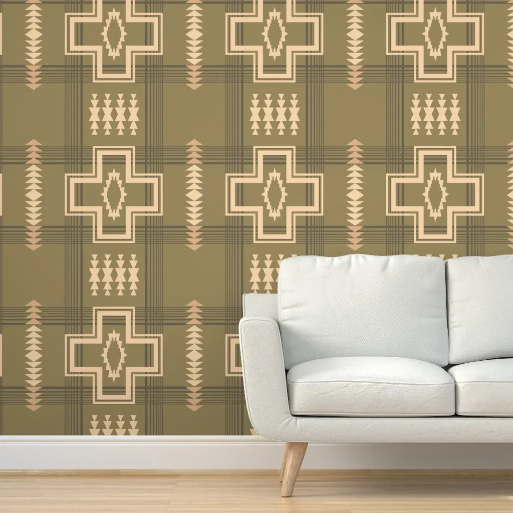 Western Life Cross Blanket Sage Brush Peel and Stick Wallpaper - Beige product