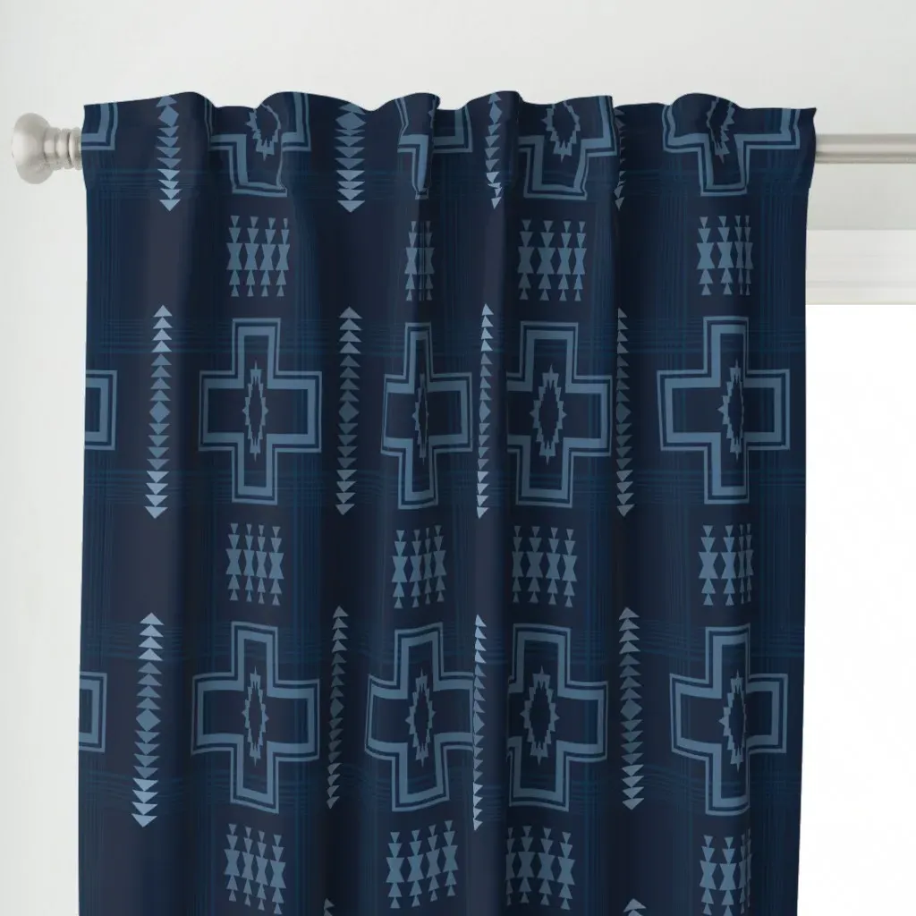 Western Life Cross Curtain Panel - Indigo alternate view