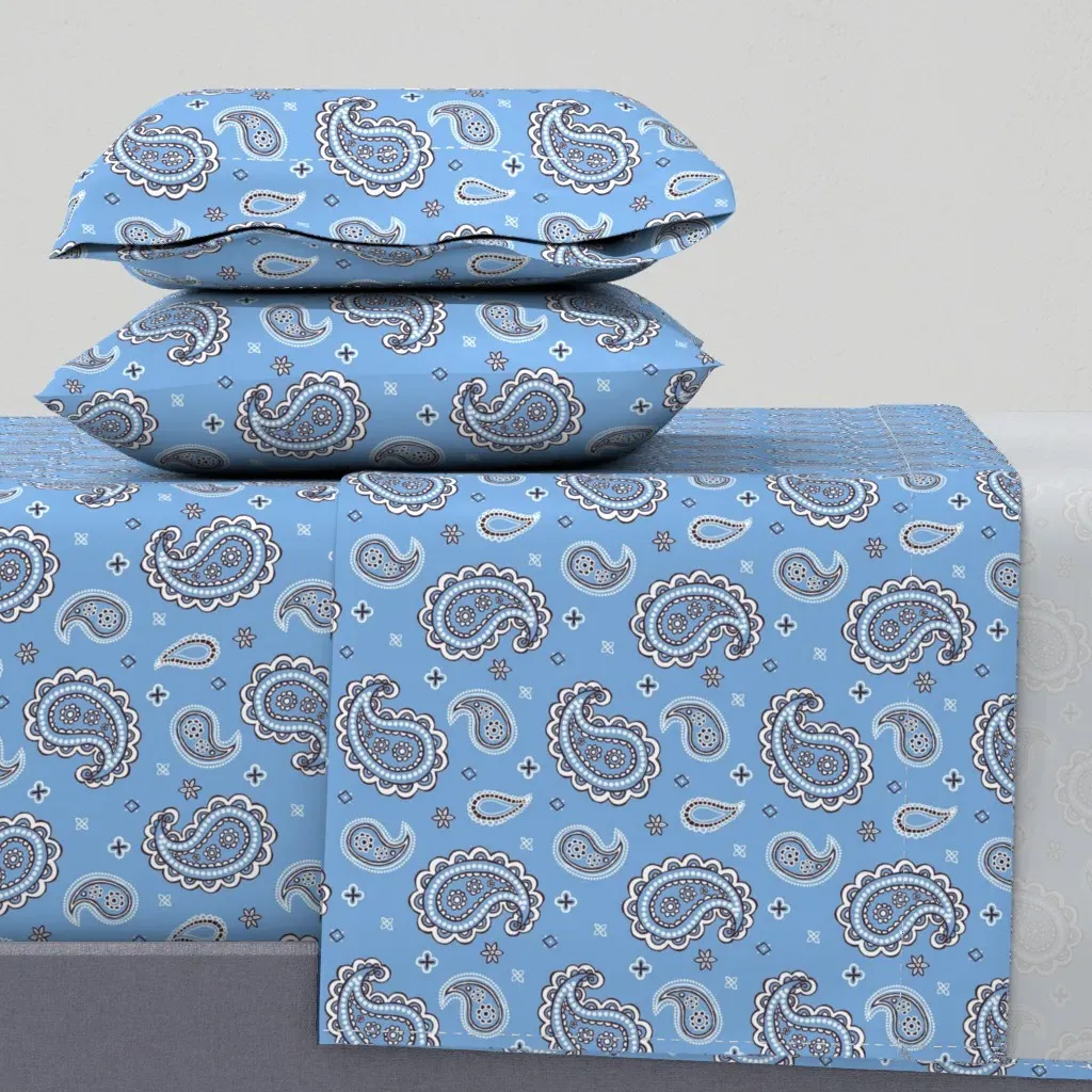 Western Paisley Queen Sheet Set - Light Blue product