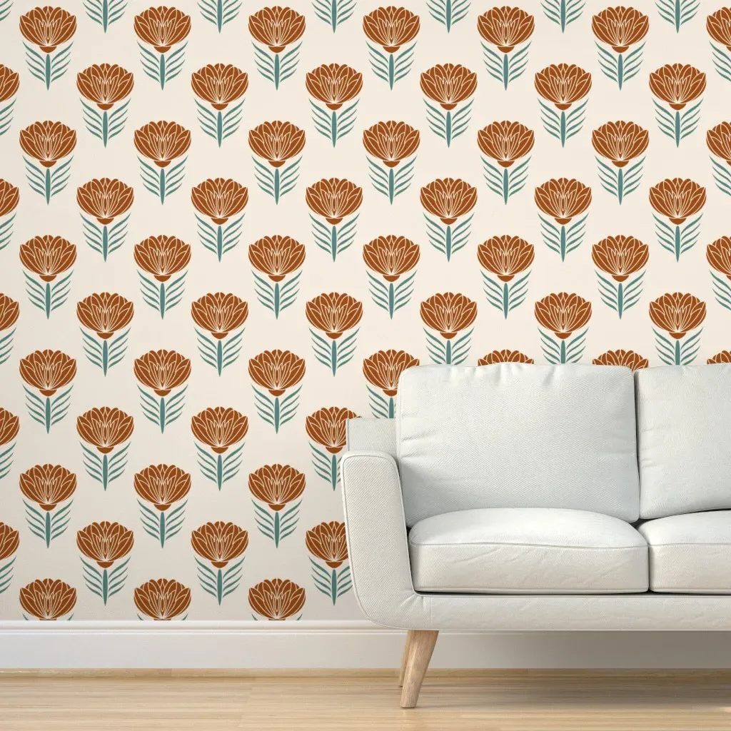 Western Southwestern Floral Peel and Stick Wallpaper - Burnt Orange product