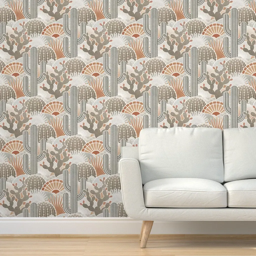 Western Sunset Cacti Desert Peel and Stick Wallpaper - Brown product