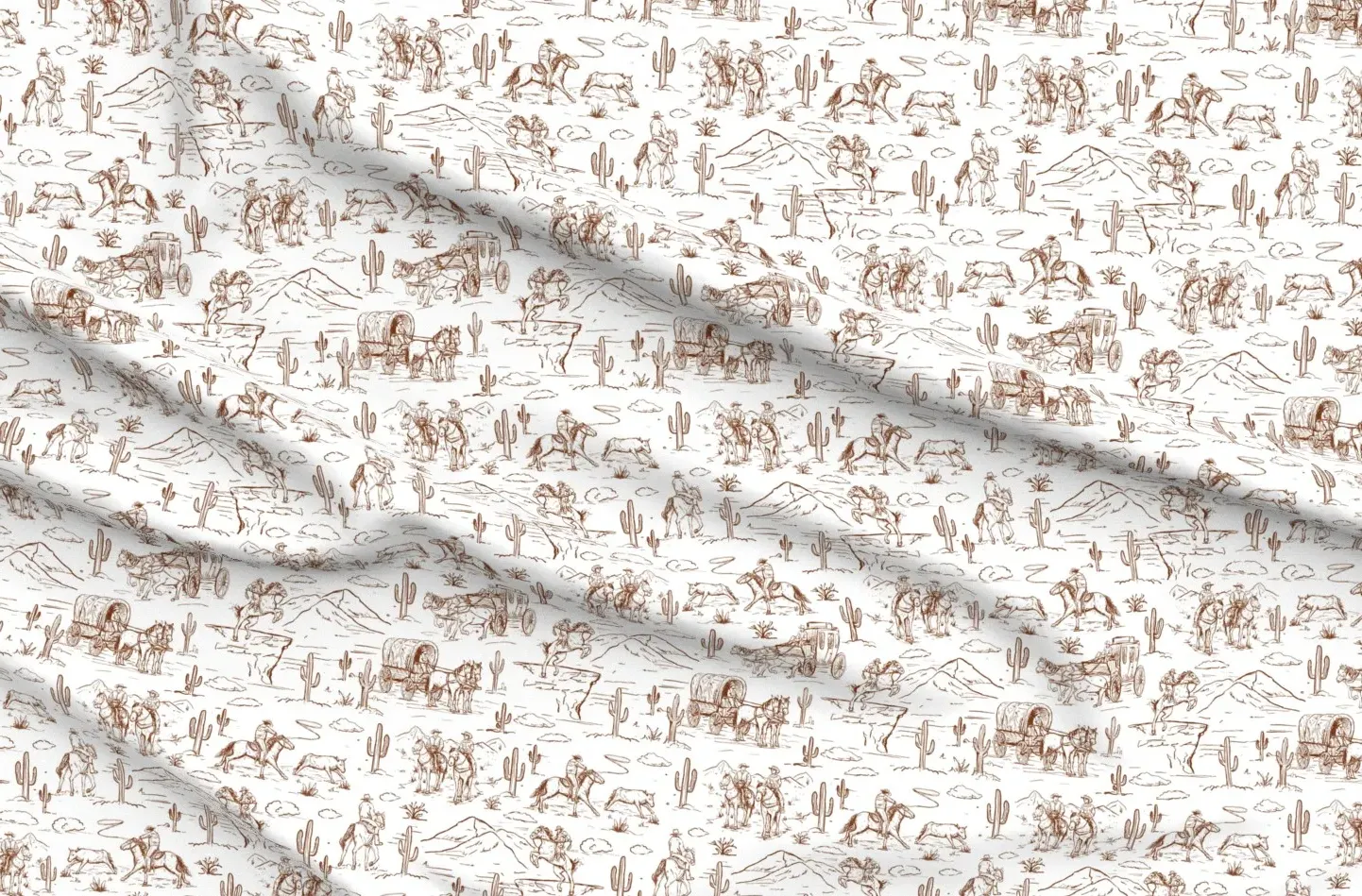 Western Toile Cowboy Pique Fabric by the Yard - Rust Brown product