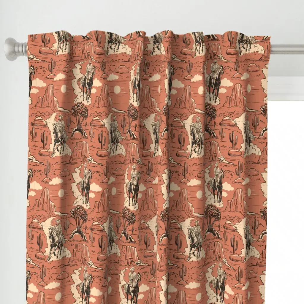 Western Toile Curtain Panel - Terracotta alternate view
