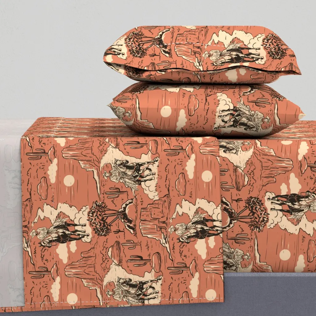 Western Toile De Jouy Queen Sheet Set - Terracotta product