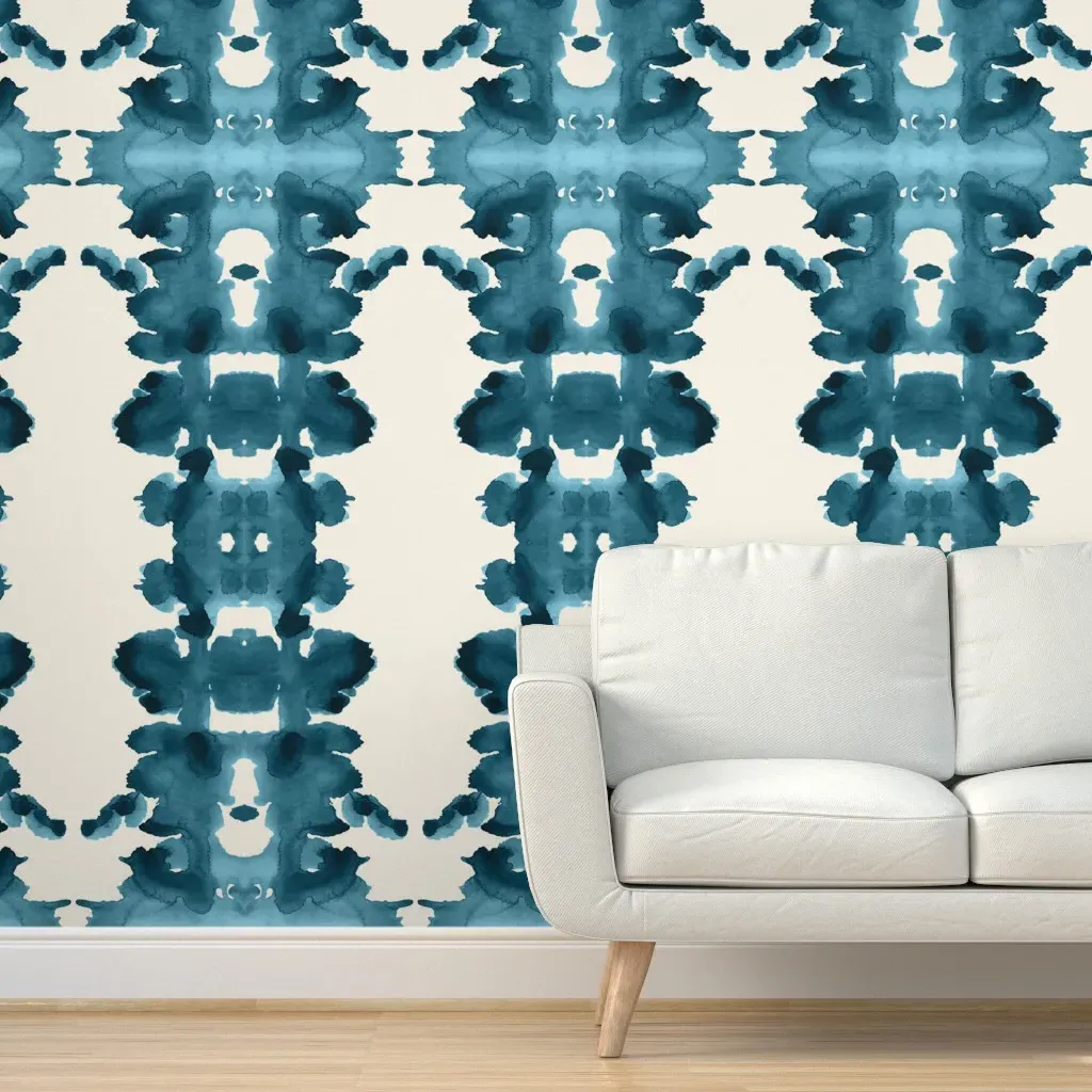 Westhighland White Inkblot Peel and Stick Wallpaper - Teal product