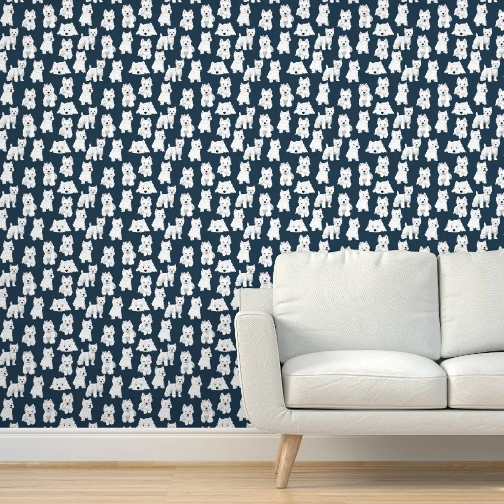 Westies Peel and Stick Wallpaper - Blue, White product